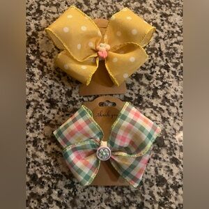 Yellow Polka Dot and Plaid Hair Bows